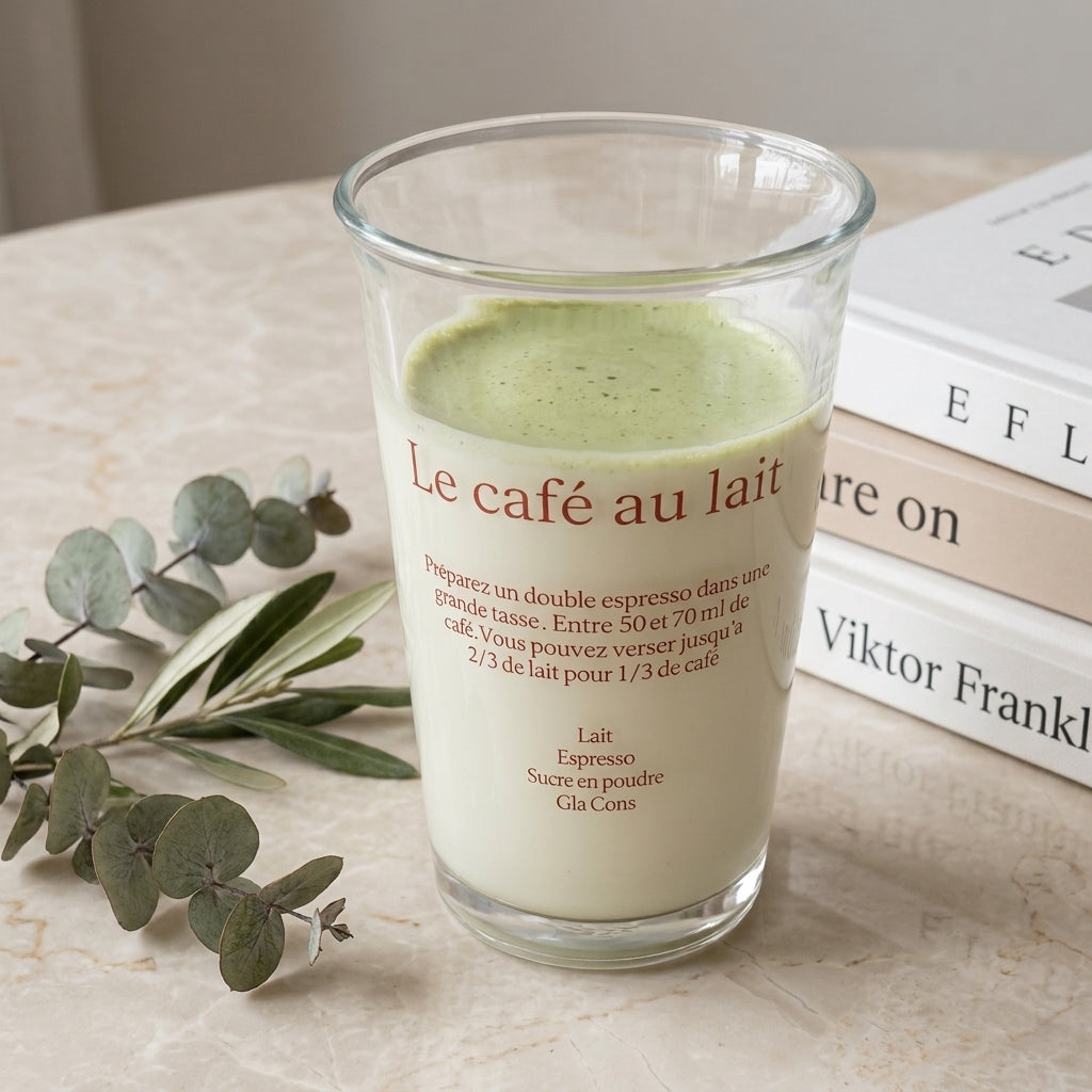 Glass Coffee Mug with Printed Lettering for Lattes and Filter Coffee